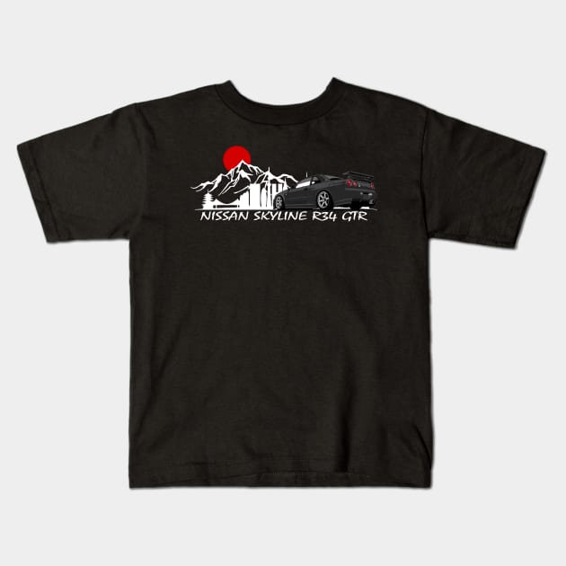 Nissan Skyline GTR R34, JDM Car Kids T-Shirt by T-JD